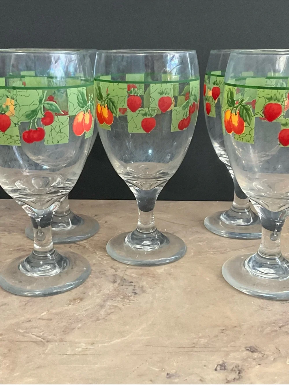 Vintage Fruit Wine Goblet Set - Cottage Kitchen Stemware